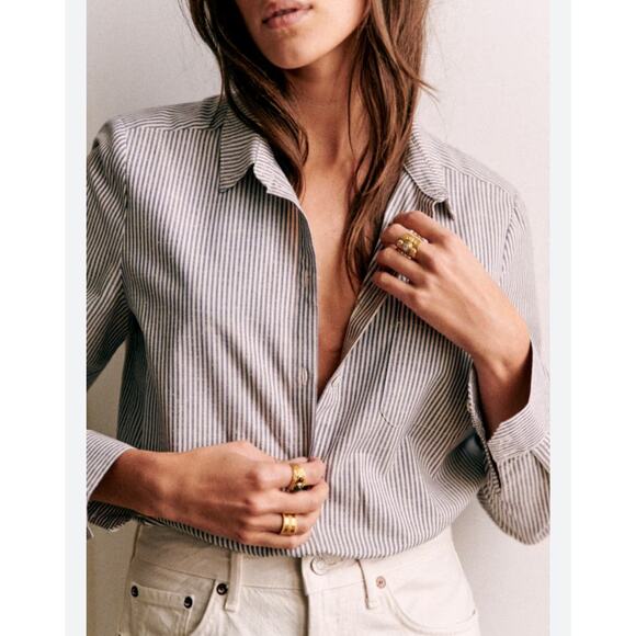 Sezane Tops - Sezane Women's Tomboy Shirt Stripes Ecru Size 34